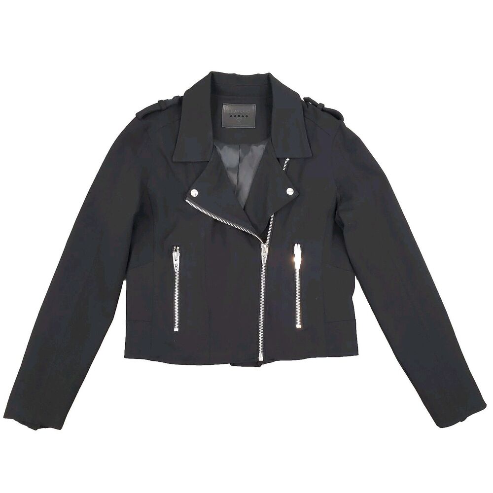 Blank NYC Asymmetric Zip Moto Jacket M Black Ponte Knit Goth Grunge Biker Punk